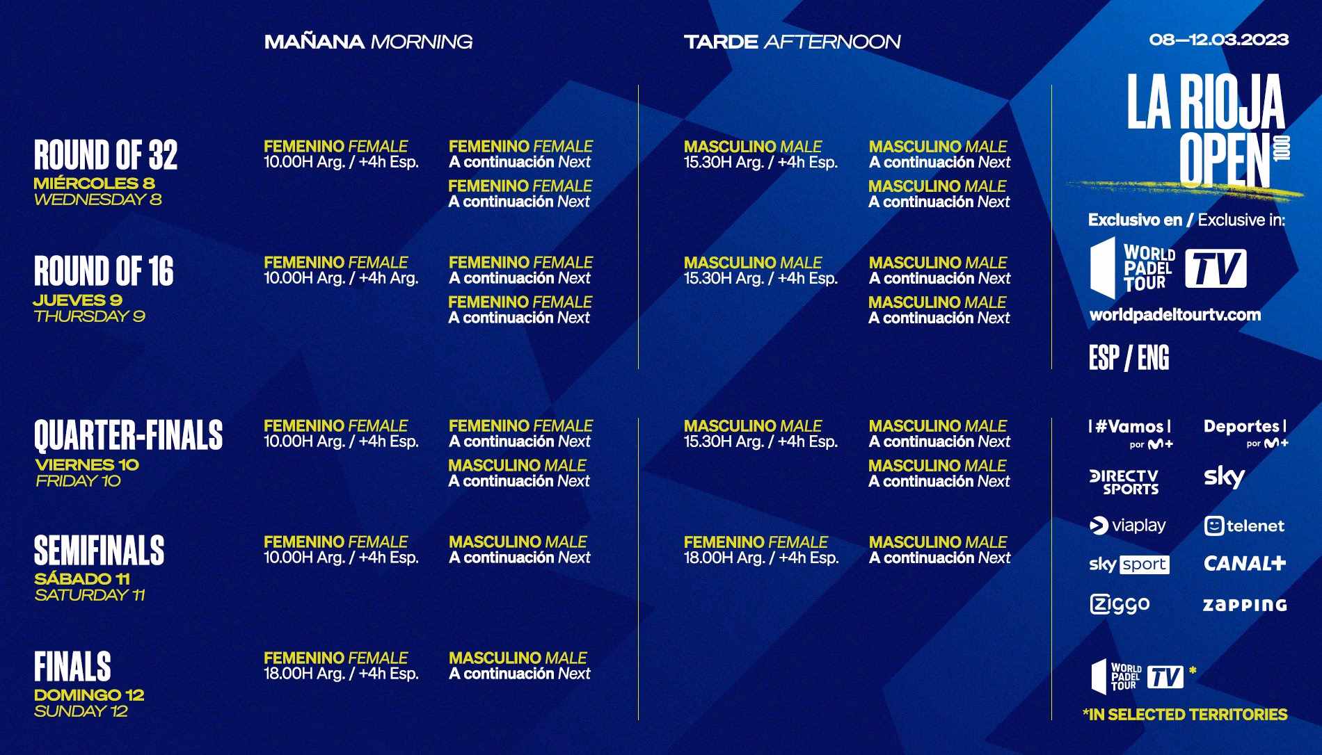 ¿Cuál es la hora de la jornada de padelzone?