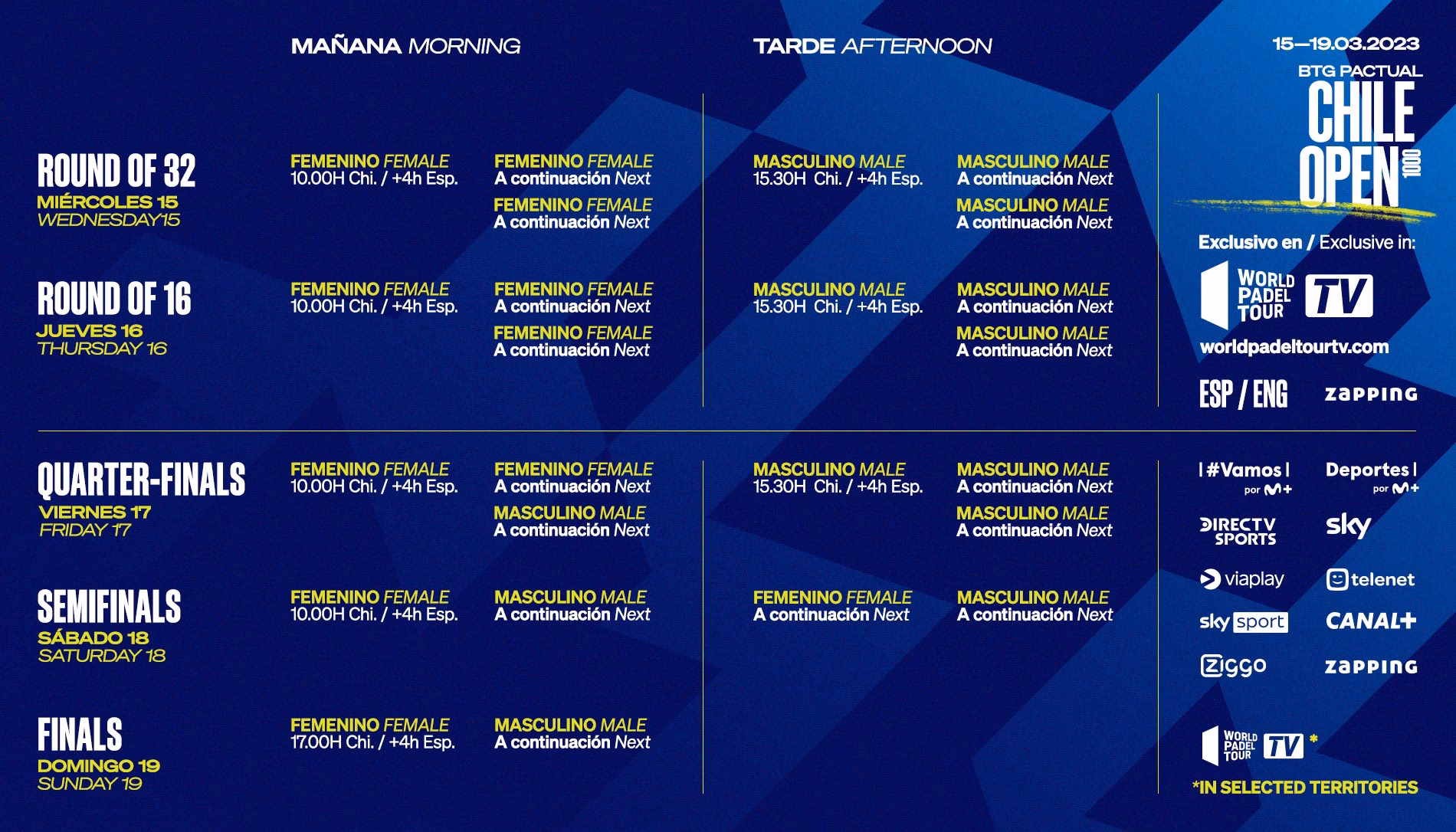 ¿Dónde ver las finales del Chile P1 Premier Padel?
